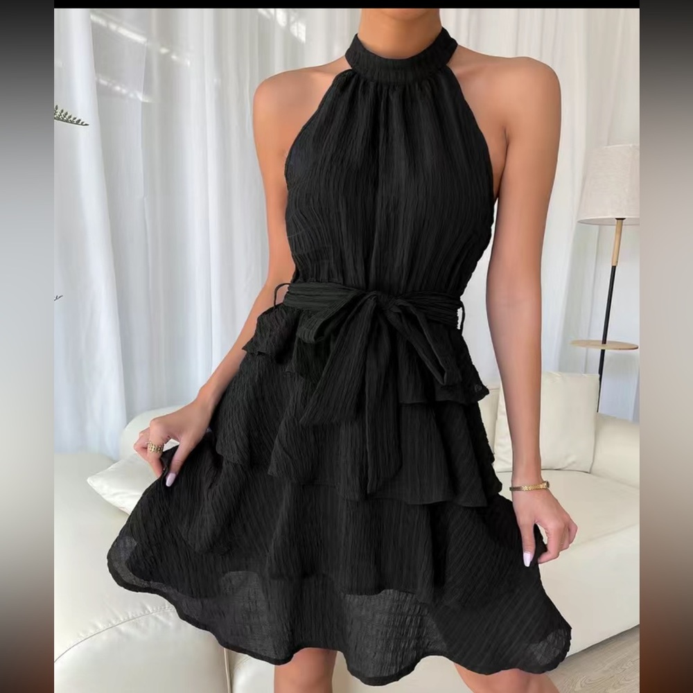 NWOT Women's Dresses Casual Solid Belt Crew Neck
Sleeveless Spring Summer dress